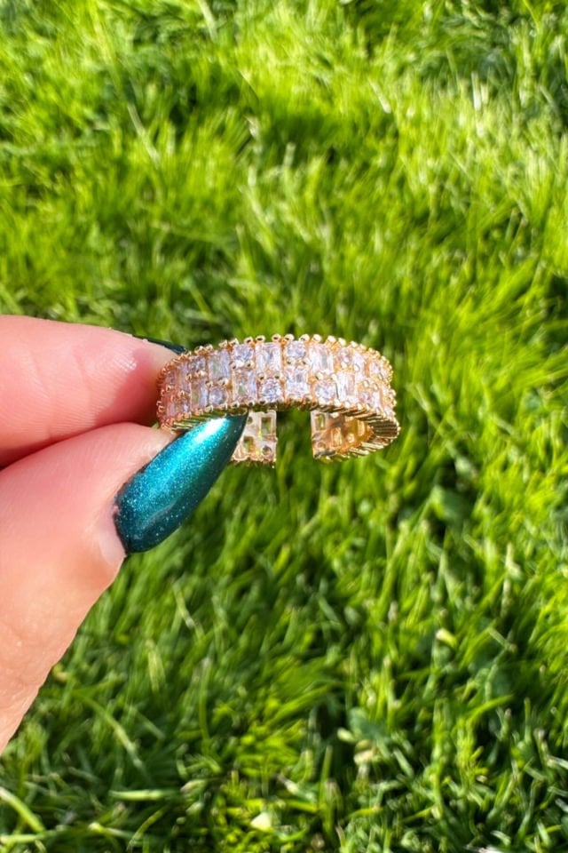 İthal Baget Taş Sıralı Ayarlanabilir Gold Yüzük