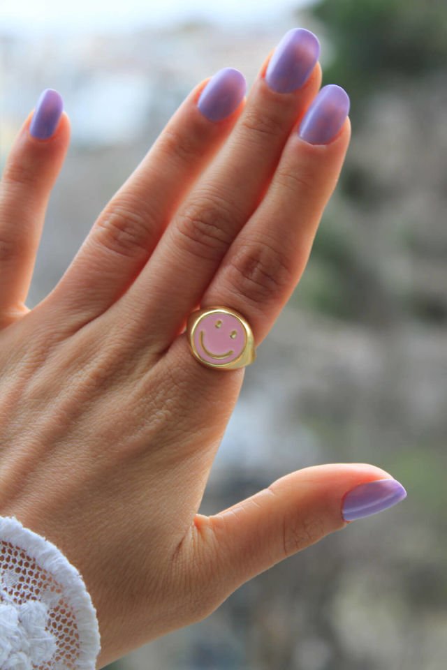 Smile Pembe Mineli Ayarlanabilir Yüzük Gold Renk