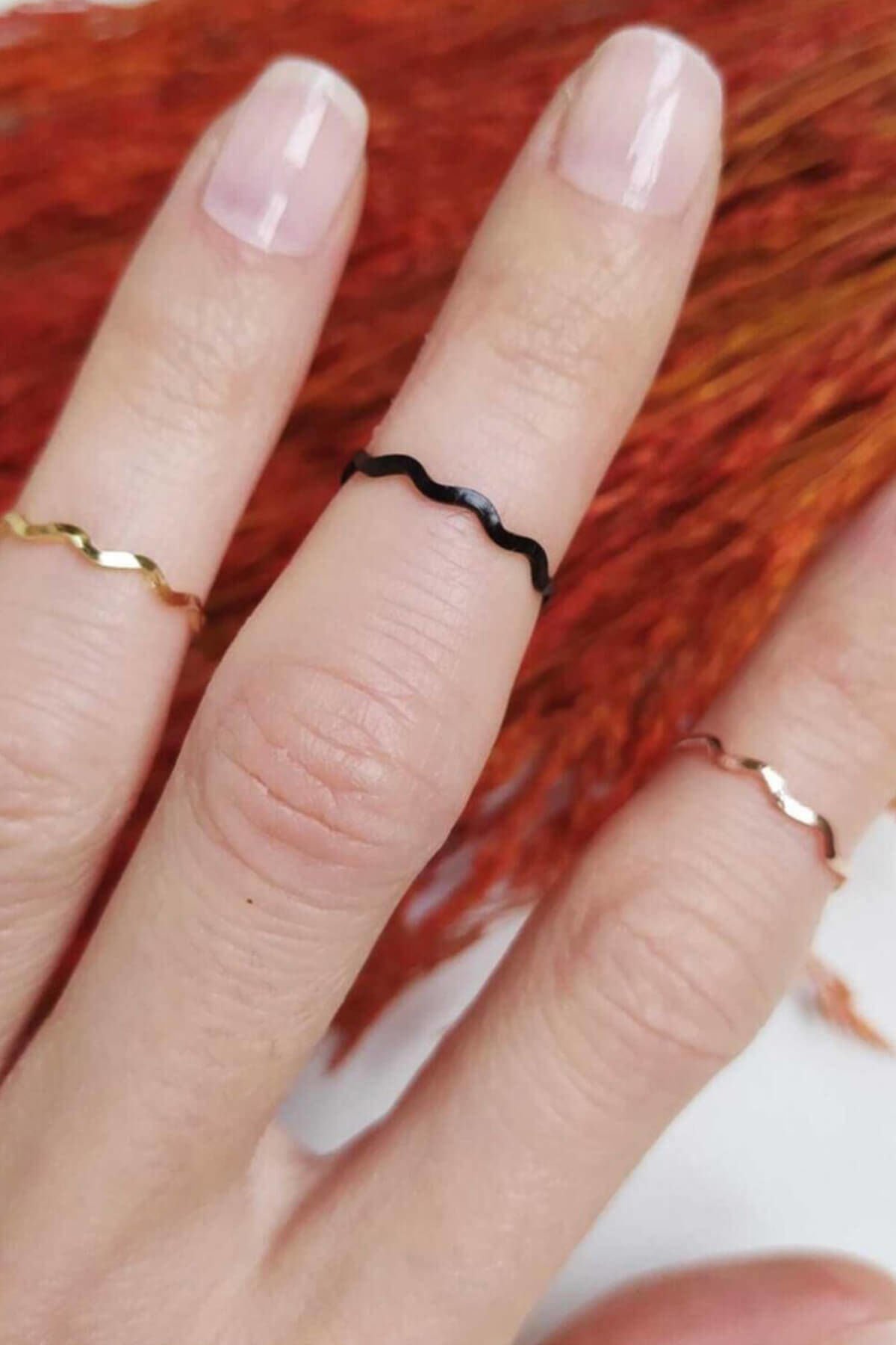 6'lı Set Altın, Siyah ve Rose Renk Eklem Yüzüğü