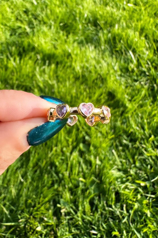 Gold Zirkon Pembe Taşlı Kalp Yüzük