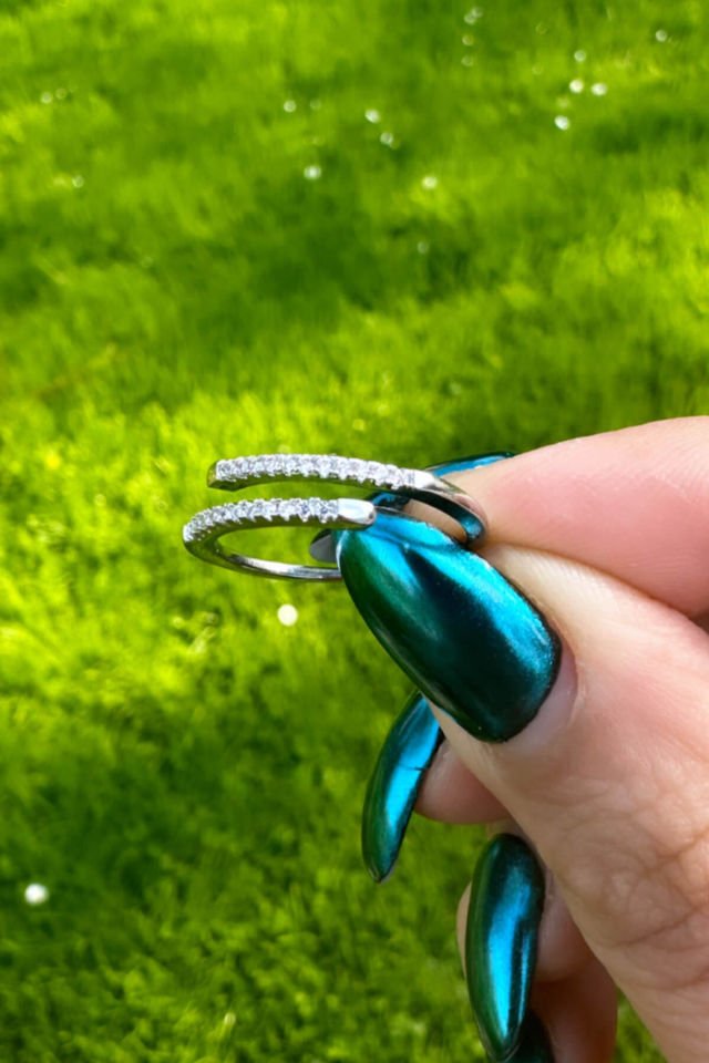 Minimal İkili Görünümlü Zirkon Taş Detaylı Silver Yüzük
