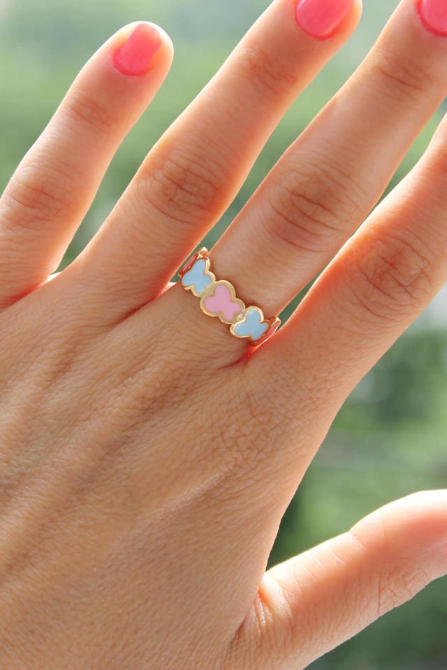 Pembe Mavi Mineli Kelebek Yüzük Ayarlamalı