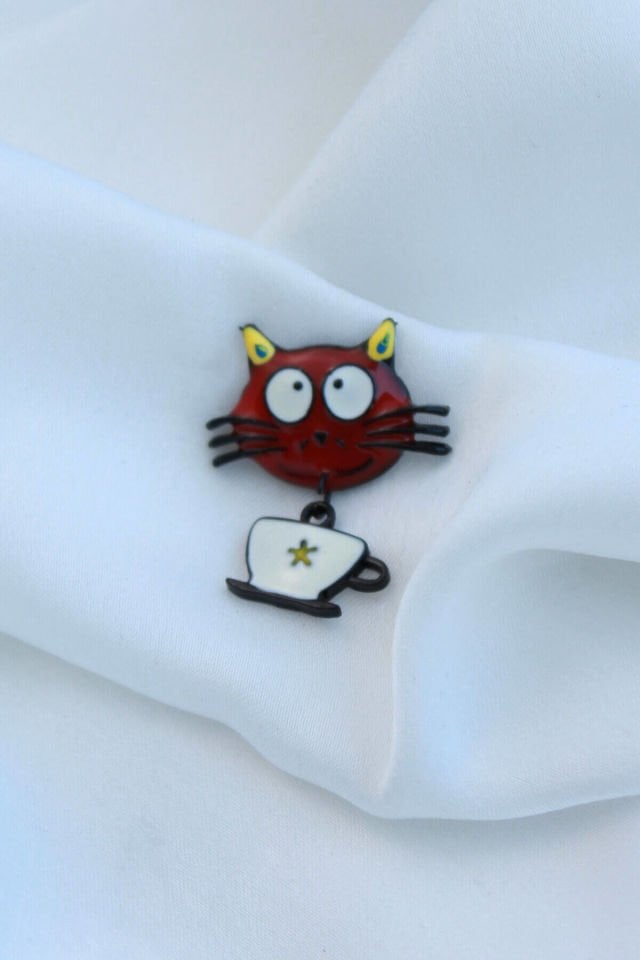 Mini Kırmızı Kedi Broş