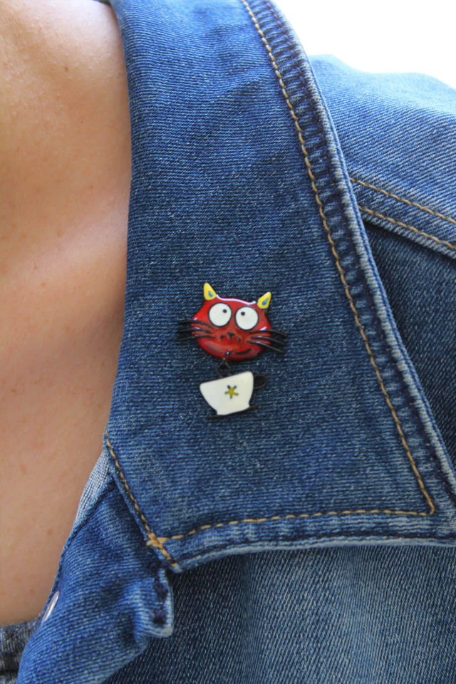 Mini Kırmızı Kedi Broş