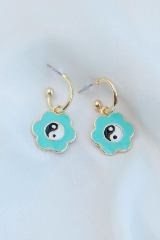 Mint Yeşili Mineli Ying Yang Küpe
