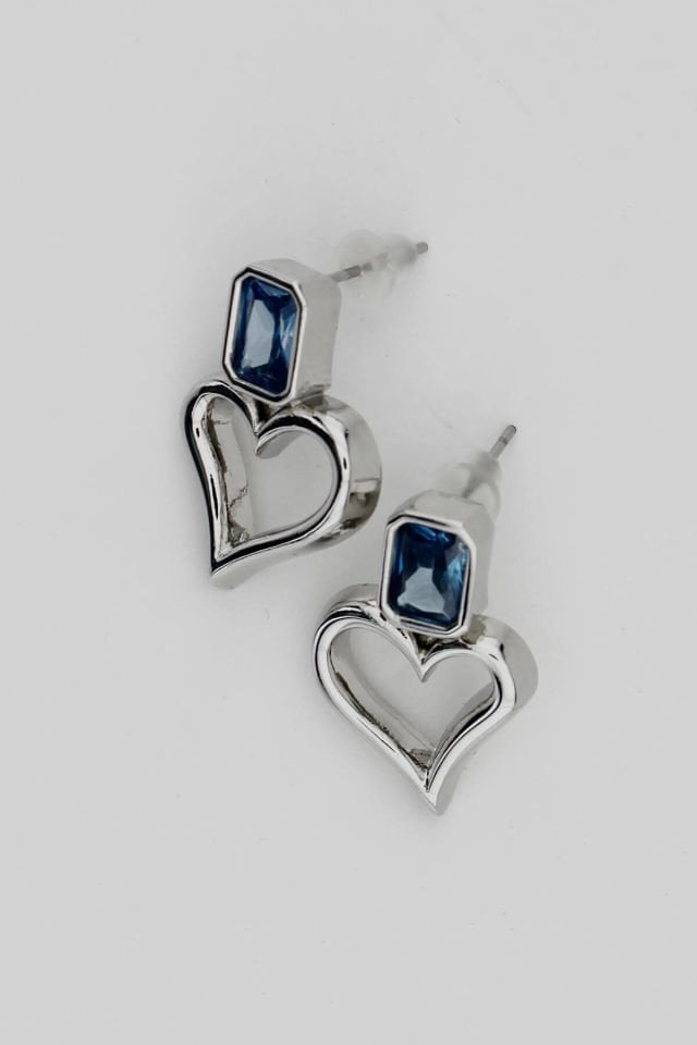 Özel Seri Turkuaz Taşlı Kalp Küpe - Silver Renk