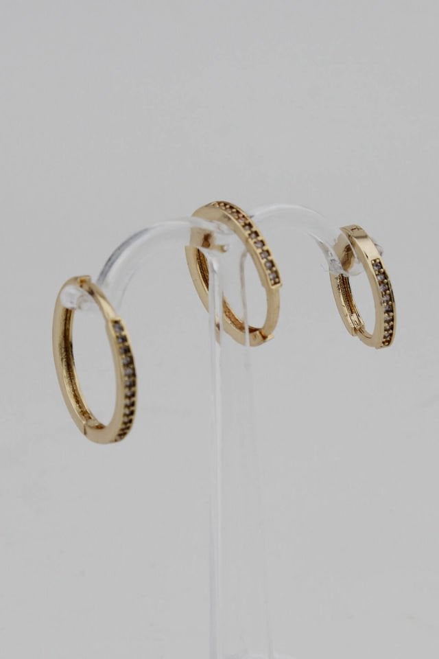 Zirkon Üçlü Gold Mini Halka Küpe Seti