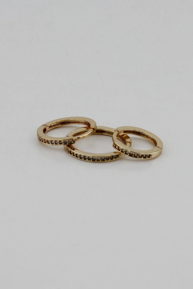 Zirkon Üçlü Gold Mini Halka Küpe Seti
