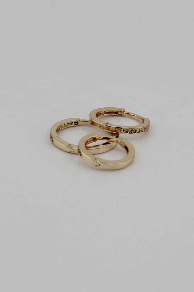 Zirkon Üçlü Gold Mini Halka Küpe Seti