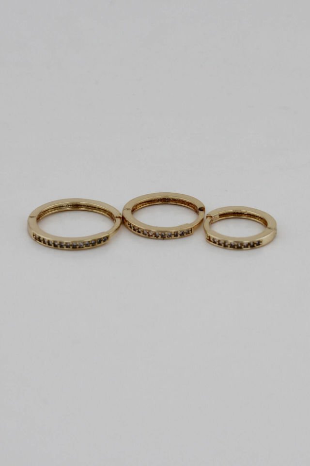 Zirkon Üçlü Gold Mini Halka Küpe Seti