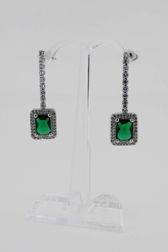 Diamond Model Yeşil Taşlı Küpe