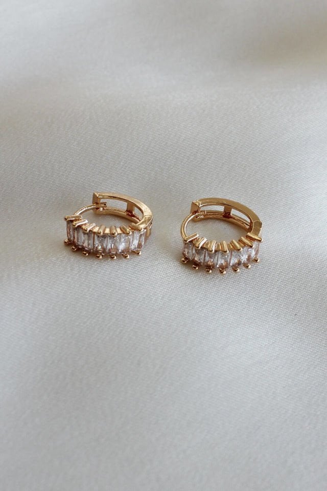 Baget Zirkon Taşlı Gold Küpe