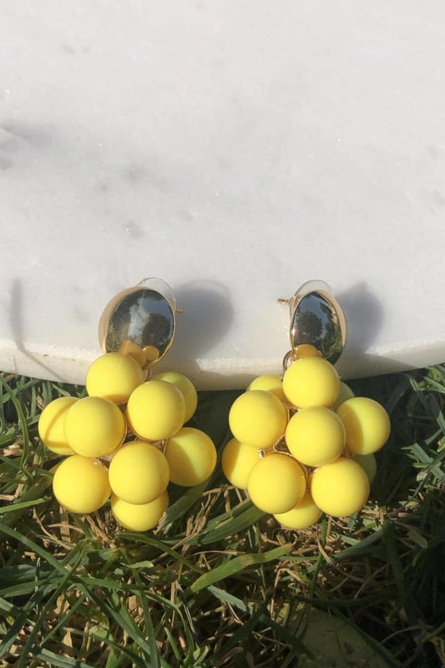 Gold Detaylı Sarı Renk Toptop Küpe