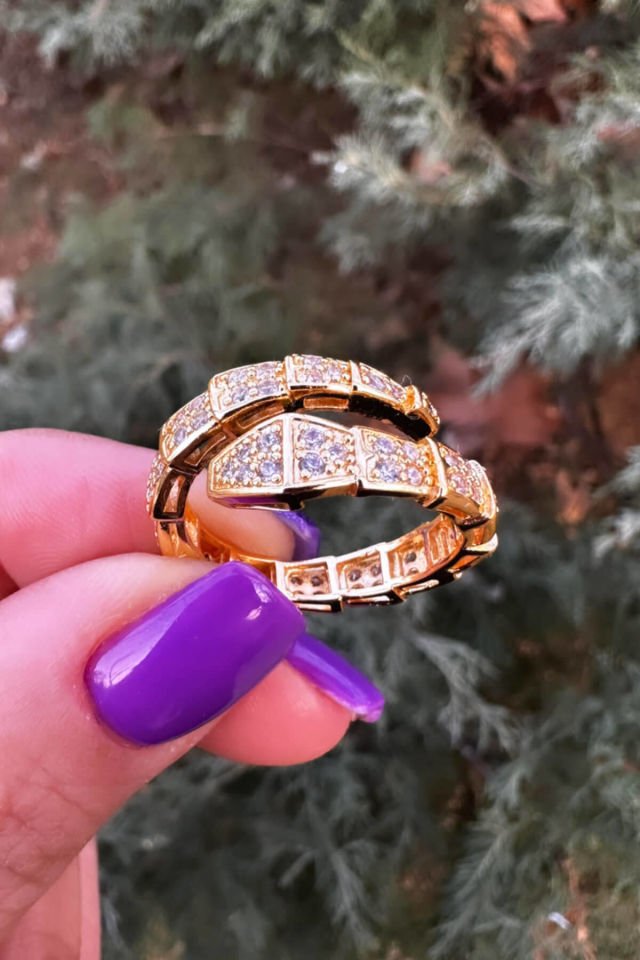 Zirkontaşlı Gold Renk Yılan Yüzük